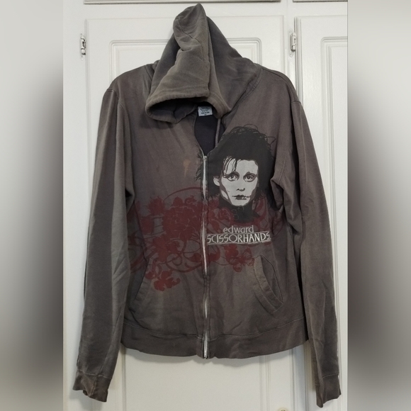 Y2K Vintage Grail 2002 Edward Scissorhands Johnny Depp Gray Zipper Hoodie XXL - Picture 1 of 15